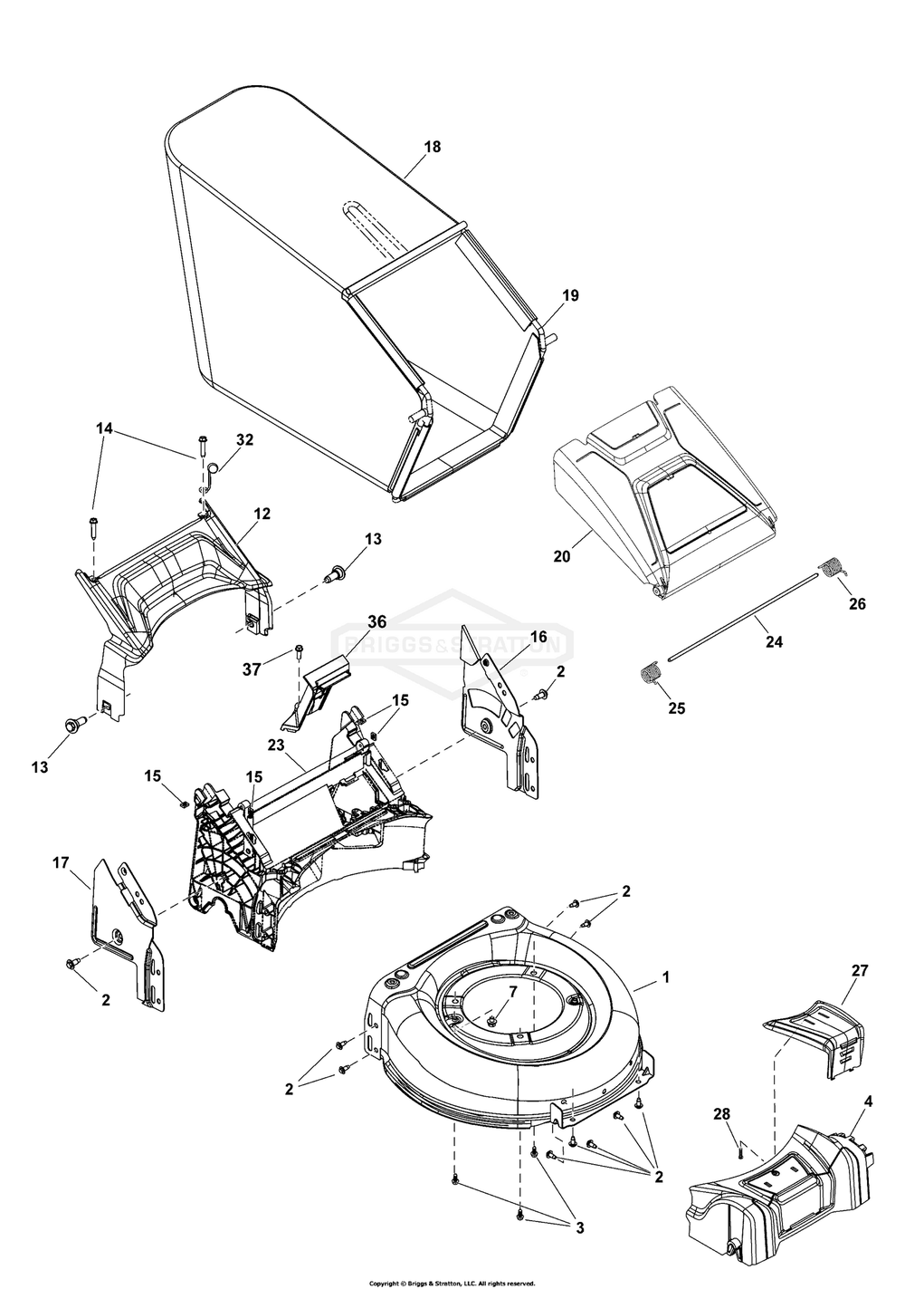 Deck Group Diagram and Parts List for 2691602-01 (EQ300E)(2020) Briggs and Stratton Lawn Mower